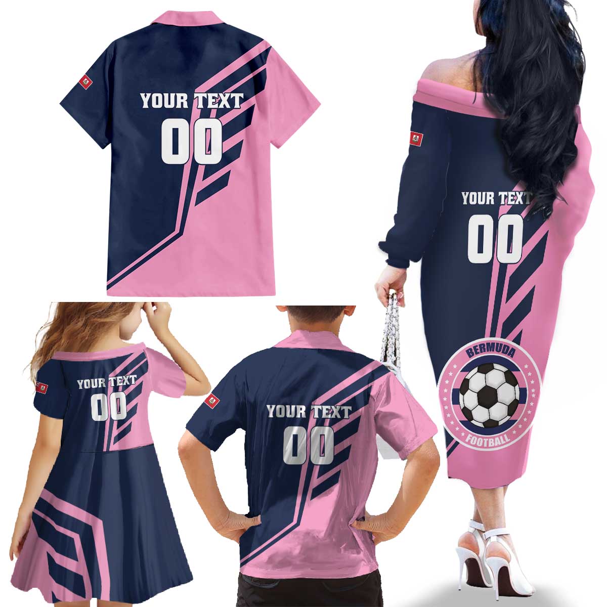 Custom Bermuda Football Family Matching Off The Shoulder Long Sleeve Dress and Hawaiian Shirt Come On Gombey Warriors - Wonder Print Shop