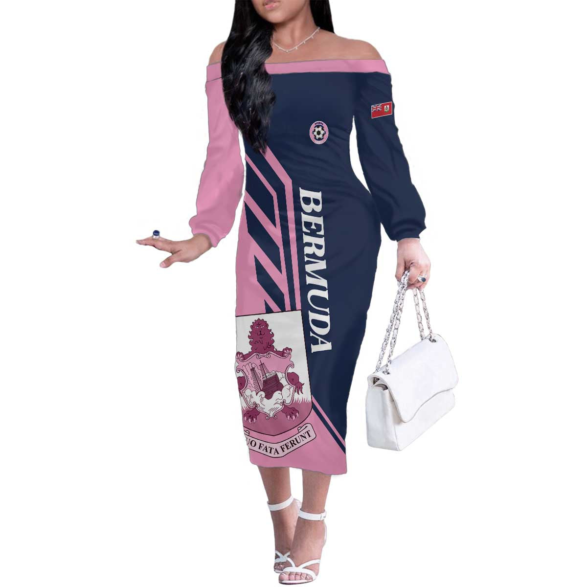 Custom Bermuda Football Family Matching Off The Shoulder Long Sleeve Dress and Hawaiian Shirt Come On Gombey Warriors - Wonder Print Shop