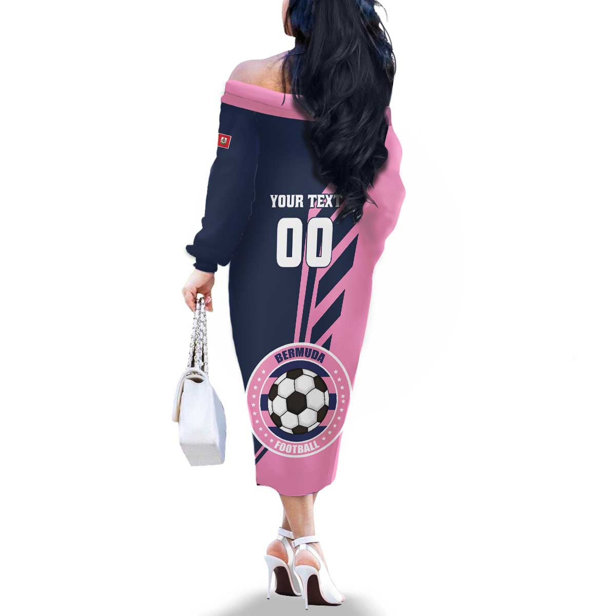 Custom Bermuda Football Family Matching Off The Shoulder Long Sleeve Dress and Hawaiian Shirt Come On Gombey Warriors - Wonder Print Shop