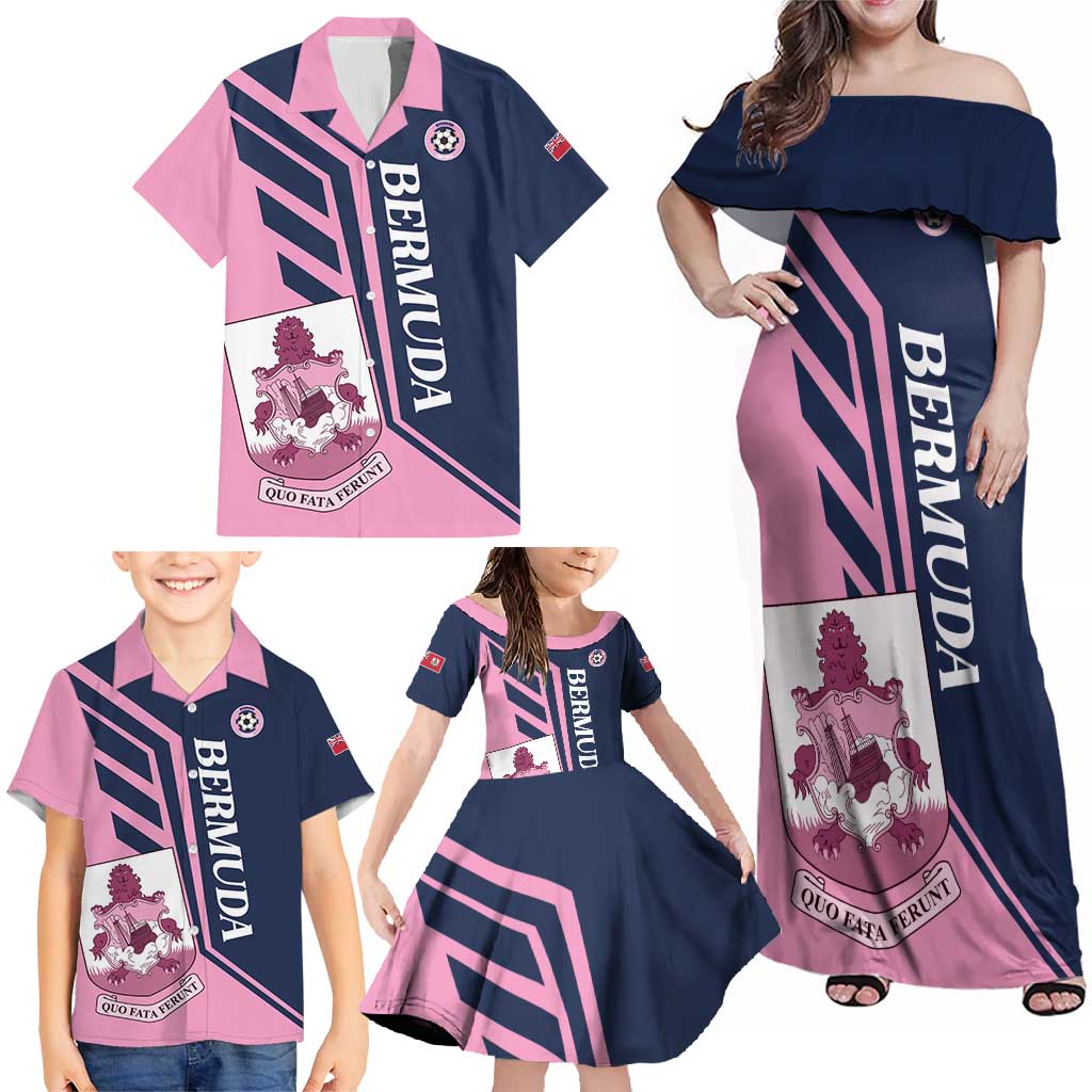 Custom Bermuda Football Family Matching Off Shoulder Maxi Dress and Hawaiian Shirt Come On Gombey Warriors - Wonder Print Shop