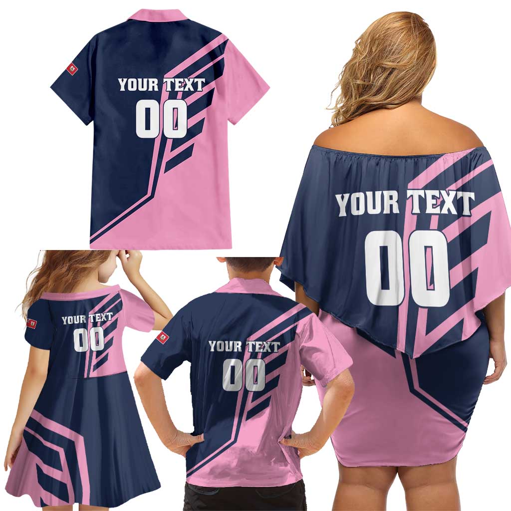 Custom Bermuda Football Family Matching Off Shoulder Short Dress and Hawaiian Shirt Come On Gombey Warriors - Wonder Print Shop