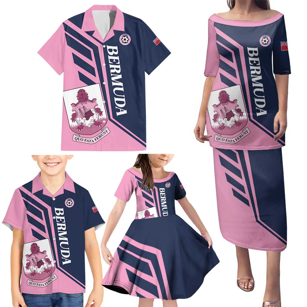 Custom Bermuda Football Family Matching Puletasi and Hawaiian Shirt Come On Gombey Warriors - Wonder Print Shop