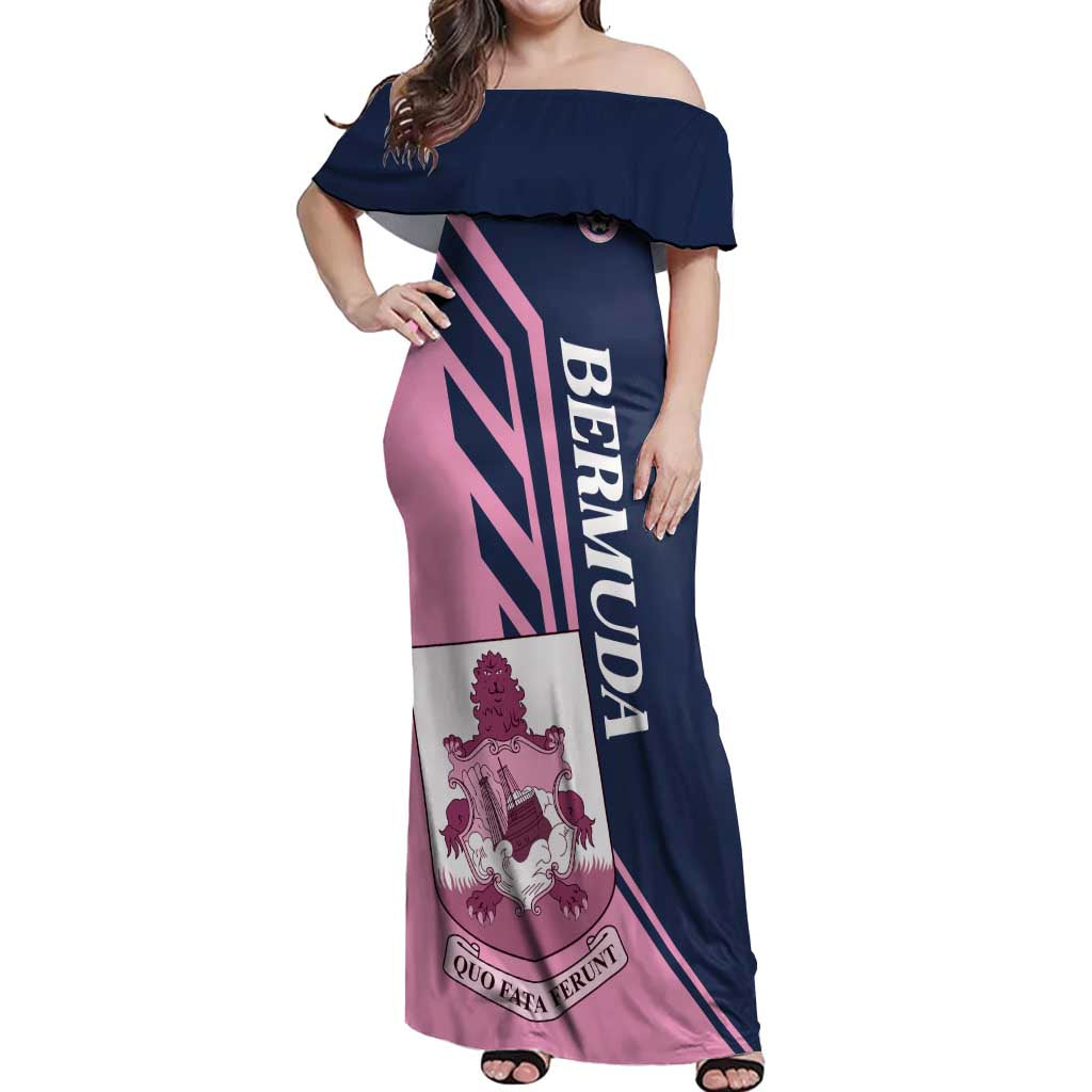 Custom Bermuda Football Off Shoulder Maxi Dress Come On Gombey Warriors - Wonder Print Shop