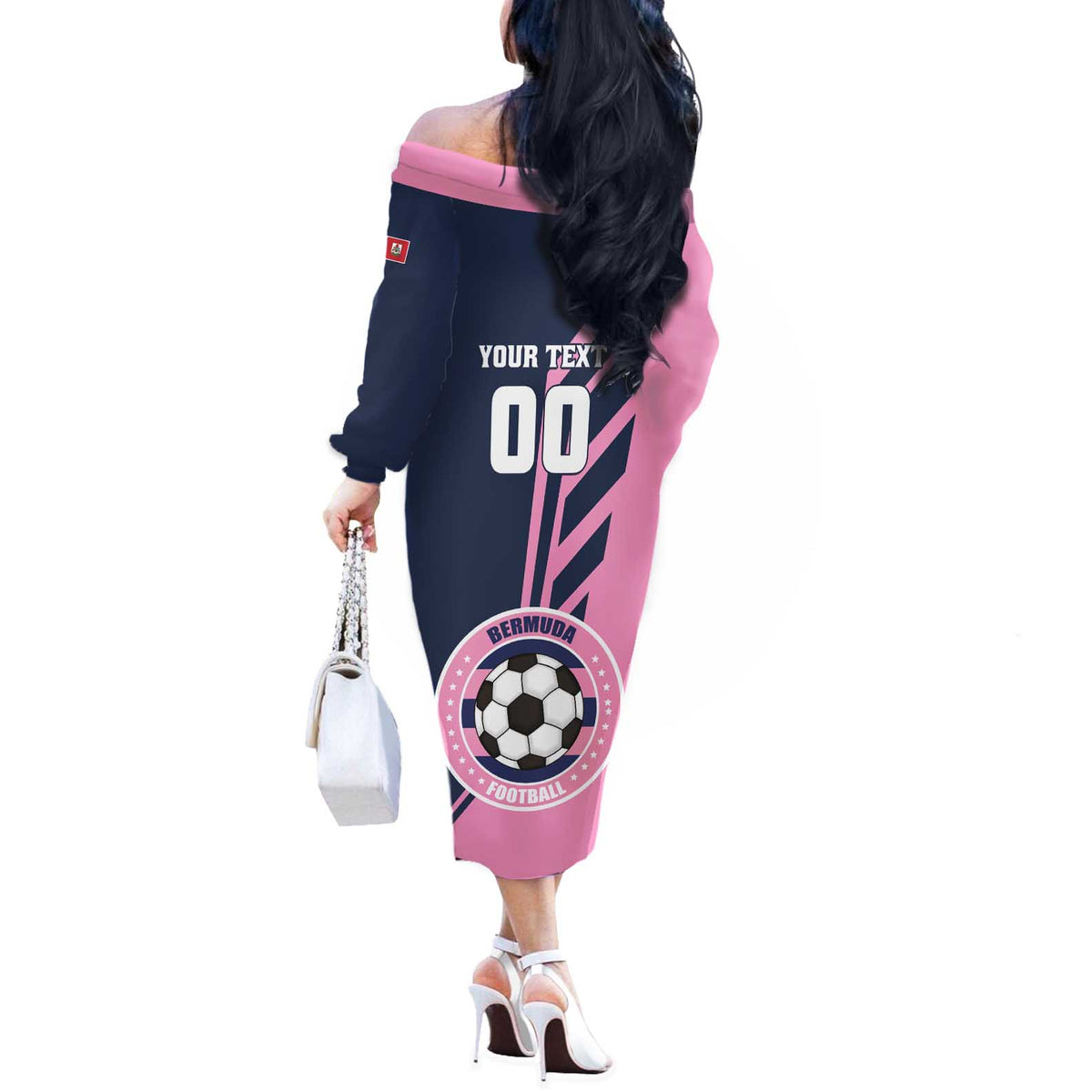 Custom Bermuda Football Off The Shoulder Long Sleeve Dress Come On Gombey Warriors - Wonder Print Shop