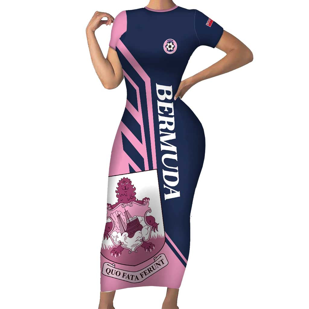 Custom Bermuda Football Short Sleeve Bodycon Dress Come On Gombey Warriors - Wonder Print Shop