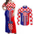 Croatia Couples Matching Off Shoulder Maxi Dress and Long Sleeve Button Shirts Hrvatska Interlace With Coat Of Arms - Wonder Print Shop
