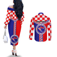 croatia-couples-matching-off-the-shoulder-long-sleeve-dress-and-long-sleeve-button-shirts-hrvatska-interlace-with-coat-of-arms