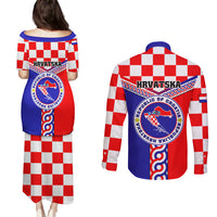Croatia Couples Matching Puletasi Dress and Long Sleeve Button Shirts Hrvatska Interlace With Coat Of Arms - Wonder Print Shop