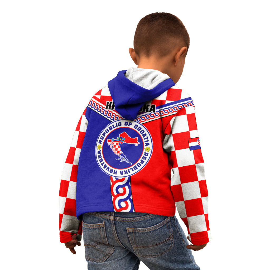 Croatia Kid Hoodie Hrvatska Interlace With Coat Of Arms - Wonder Print Shop