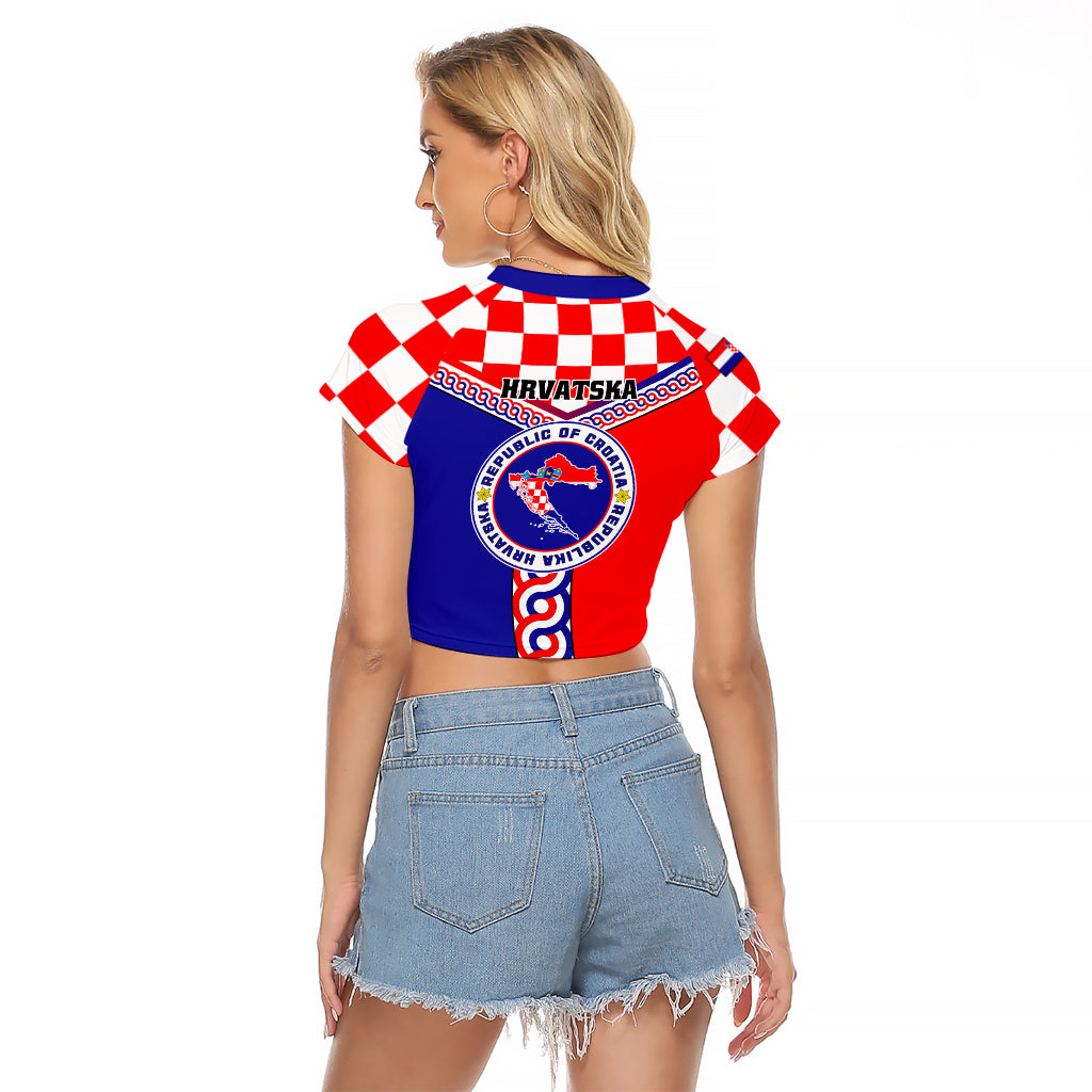 Croatia Raglan Cropped T Shirt Hrvatska Interlace With Coat Of Arms - Wonder Print Shop