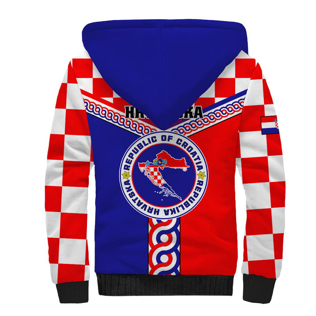 Croatia Sherpa Hoodie Hrvatska Interlace With Coat Of Arms - Wonder Print Shop