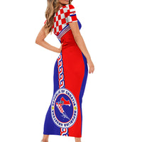 Croatia Short Sleeve Bodycon Dress Hrvatska Interlace With Coat Of Arms - Wonder Print Shop