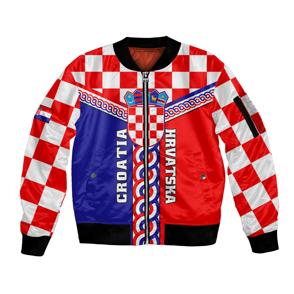 Croatia Sleeve Zip Bomber Jacket Hrvatska Interlace With Coat Of Arms - Wonder Print Shop