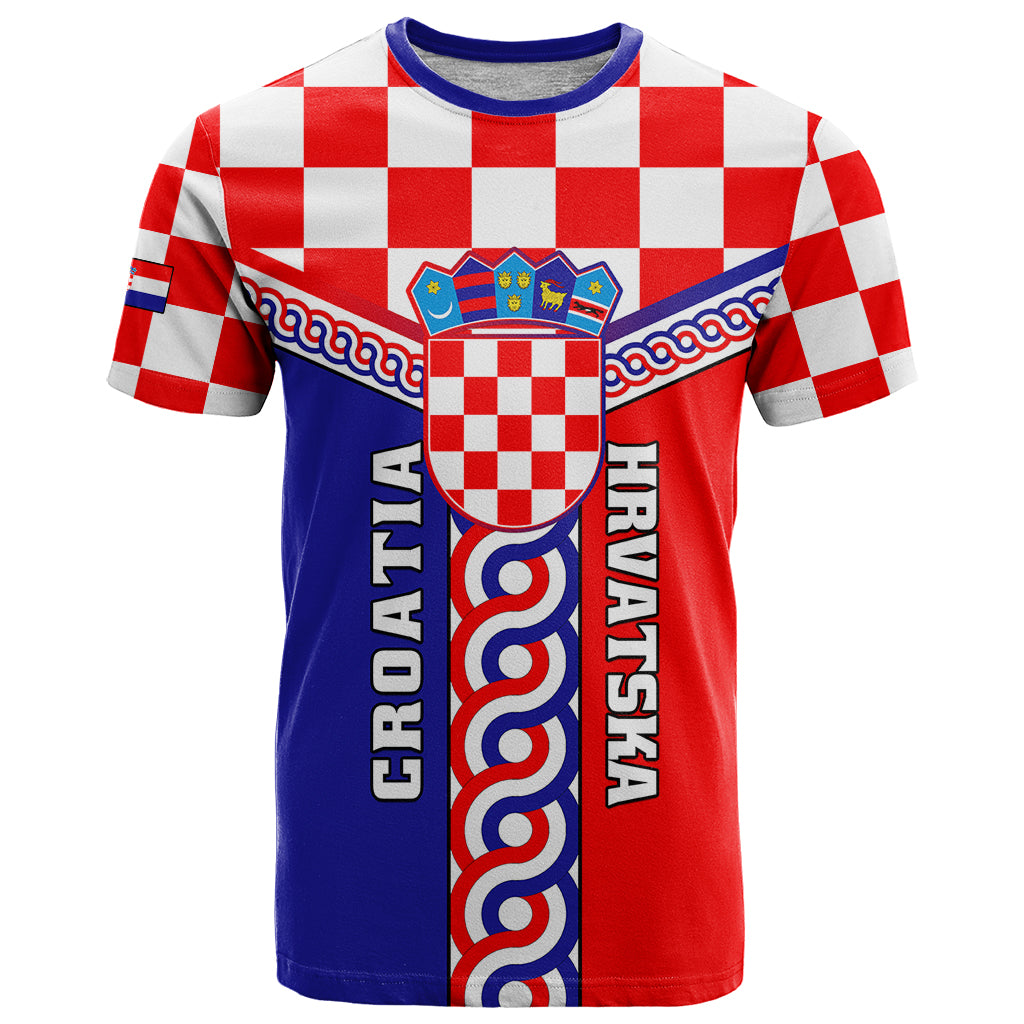 Croatia T Shirt Hrvatska Interlace With Coat Of Arms - Wonder Print Shop