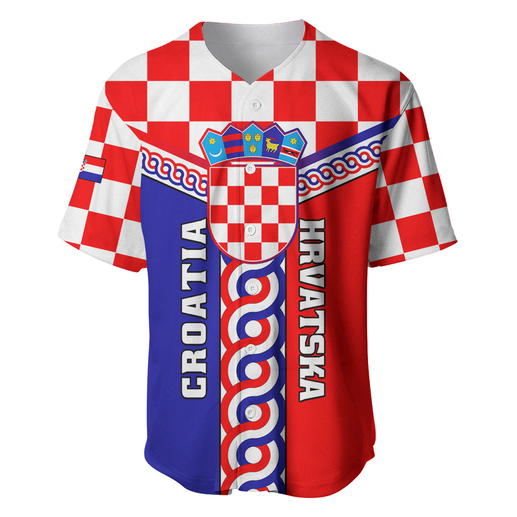 Custom Croatia Baseball Jersey Hrvatska Interlace With Coat Of Arms - Wonder Print Shop