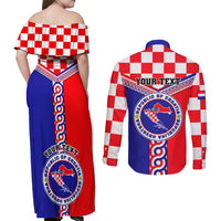 Custom Croatia Couples Matching Off Shoulder Maxi Dress and Long Sleeve Button Shirts Hrvatska Interlace With Coat Of Arms - Wonder Print Shop