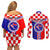 Custom Croatia Couples Matching Off Shoulder Short Dress and Long Sleeve Button Shirts Hrvatska Interlace With Coat Of Arms - Wonder Print Shop