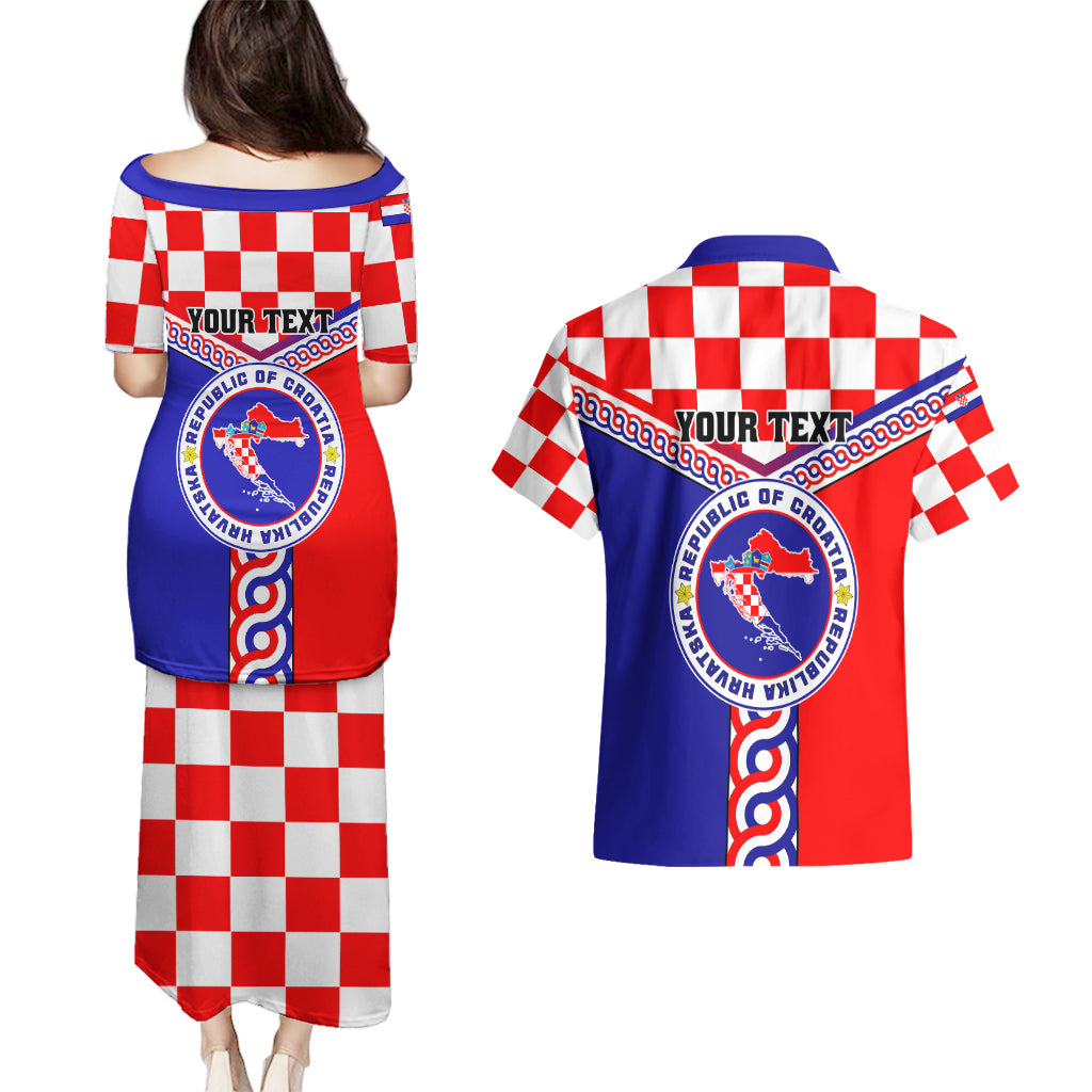 Custom Croatia Couples Matching Puletasi Dress and Hawaiian Shirt Hrvatska Interlace With Coat Of Arms - Wonder Print Shop