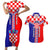 Custom Croatia Couples Matching Short Sleeve Bodycon Dress and Hawaiian Shirt Hrvatska Interlace With Coat Of Arms - Wonder Print Shop