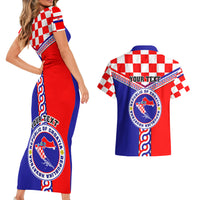 Custom Croatia Couples Matching Short Sleeve Bodycon Dress and Hawaiian Shirt Hrvatska Interlace With Coat Of Arms - Wonder Print Shop