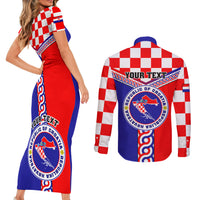 Custom Croatia Couples Matching Short Sleeve Bodycon Dress and Long Sleeve Button Shirts Hrvatska Interlace With Coat Of Arms - Wonder Print Shop