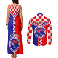 Custom Croatia Couples Matching Tank Maxi Dress and Long Sleeve Button Shirts Hrvatska Interlace With Coat Of Arms - Wonder Print Shop