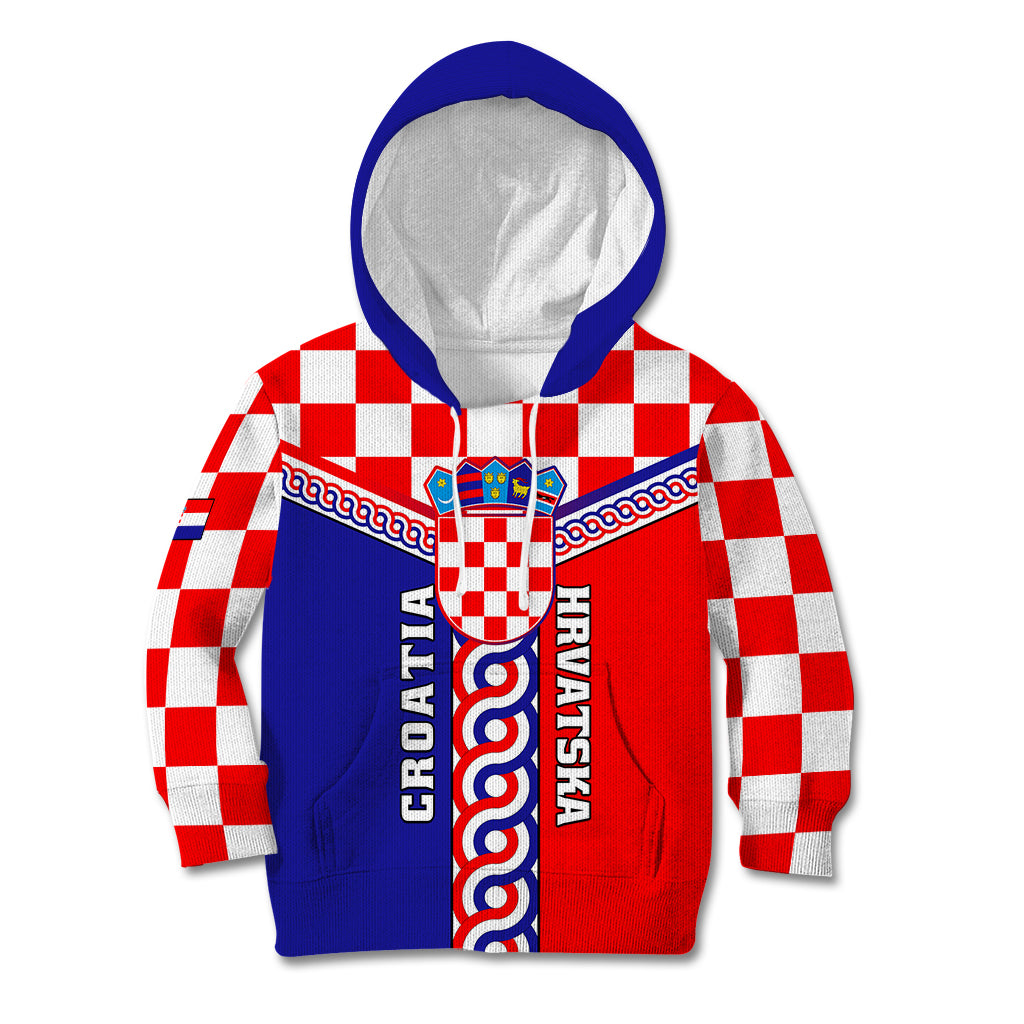 Custom Croatia Kid Hoodie Hrvatska Interlace With Coat Of Arms - Wonder Print Shop