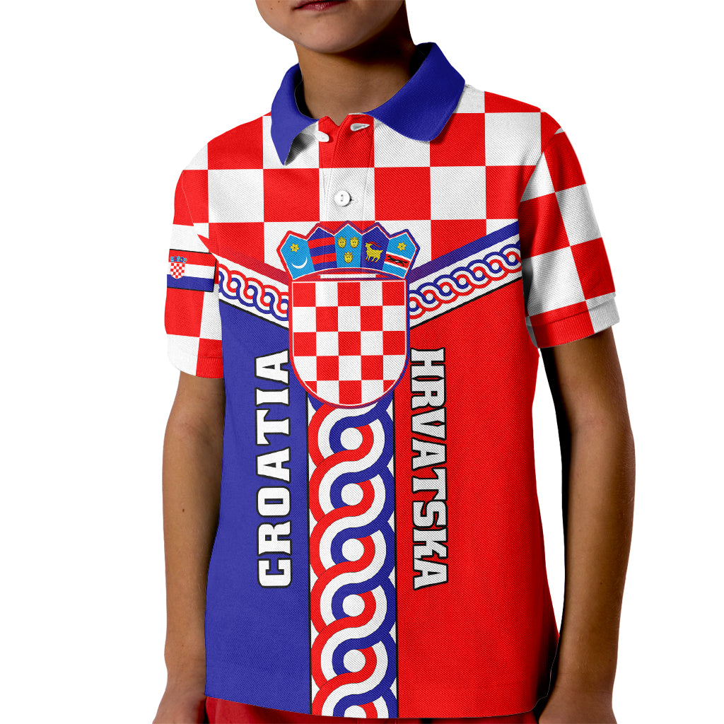 Custom Croatia Kid Polo Shirt Hrvatska Interlace With Coat Of Arms - Wonder Print Shop