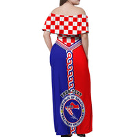 Custom Croatia Off Shoulder Maxi Dress Hrvatska Interlace With Coat Of Arms - Wonder Print Shop