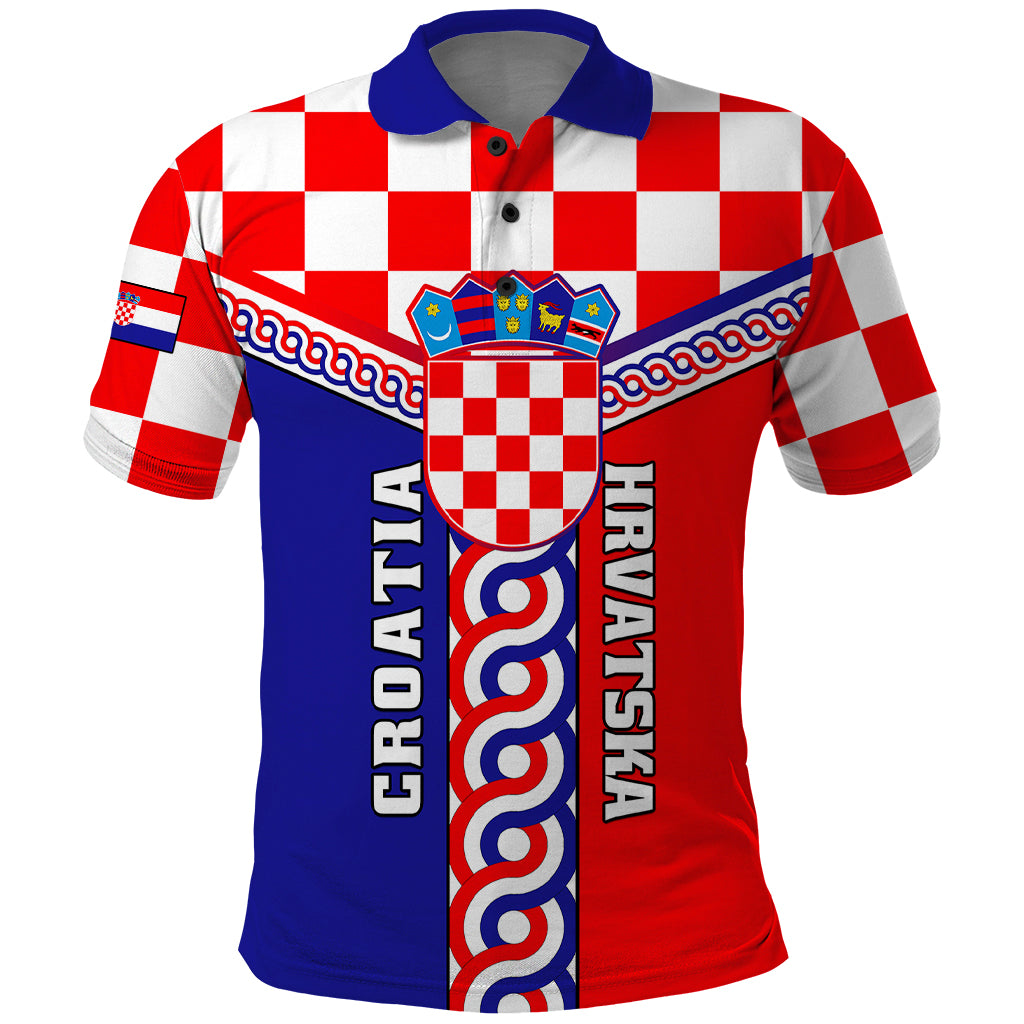 Custom Croatia Polo Shirt Hrvatska Interlace With Coat Of Arms - Wonder Print Shop