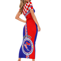 Custom Croatia Short Sleeve Bodycon Dress Hrvatska Interlace With Coat Of Arms - Wonder Print Shop