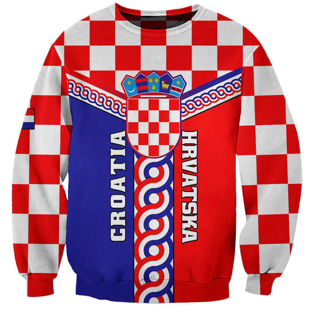 Custom Croatia Sweatshirt Hrvatska Interlace With Coat Of Arms - Wonder Print Shop