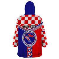 Custom Croatia Wearable Blanket Hoodie Hrvatska Interlace With Coat Of Arms - Wonder Print Shop