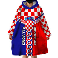 Custom Croatia Wearable Blanket Hoodie Hrvatska Interlace With Coat Of Arms - Wonder Print Shop