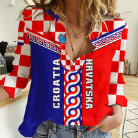 Custom Croatia Women Casual Shirt Hrvatska Interlace With Coat Of Arms - Wonder Print Shop