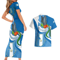 Guatemala Couples Matching Short Sleeve Bodycon Dress and Hawaiian Shirt Guatemalan Quetzal With Coat of Arms - Wonder Print Shop