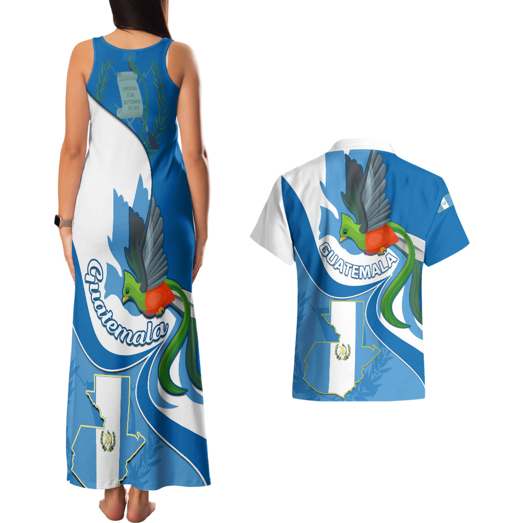 Guatemala Couples Matching Tank Maxi Dress and Hawaiian Shirt Guatemalan Quetzal With Coat of Arms - Wonder Print Shop