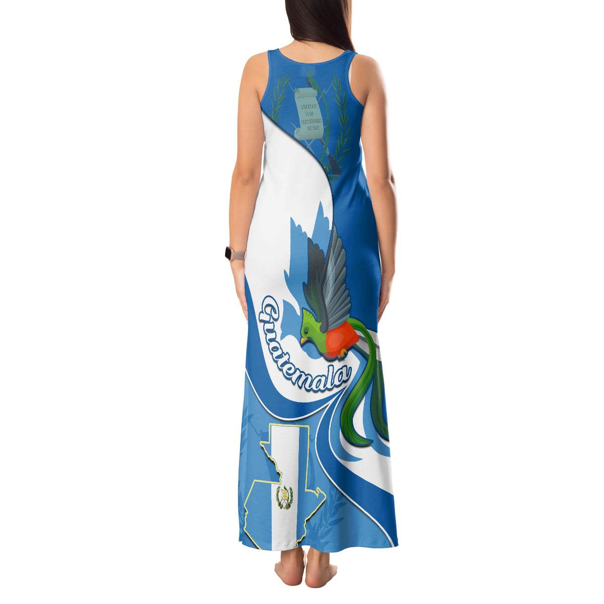Guatemala Tank Maxi Dress Guatemalan Quetzal With Coat of Arms - Wonder Print Shop