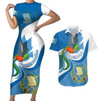 Personalised Guatemala Couples Matching Short Sleeve Bodycon Dress and Hawaiian Shirt Guatemalan Quetzal With Coat of Arms - Wonder Print Shop