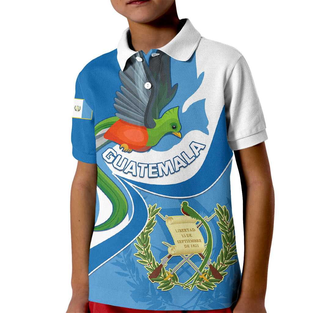 Personalised Guatemala Kid Polo Shirt Guatemalan Quetzal With Coat of Arms - Wonder Print Shop