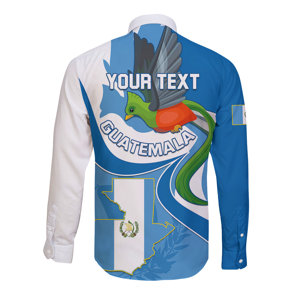 Personalised Guatemala Long Sleeve Button Shirt Guatemalan Quetzal With Coat of Arms - Wonder Print Shop