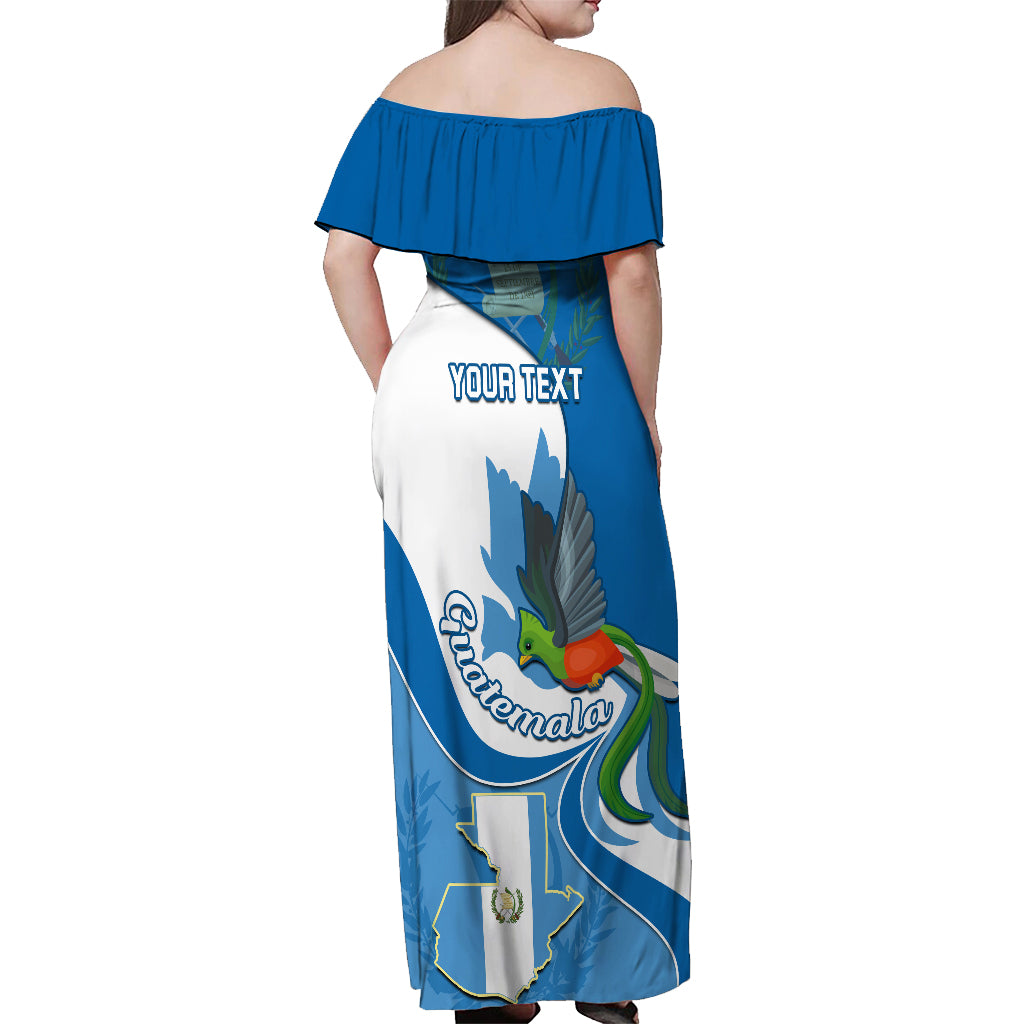 Personalised Guatemala Off Shoulder Maxi Dress Guatemalan Quetzal With Coat of Arms - Wonder Print Shop