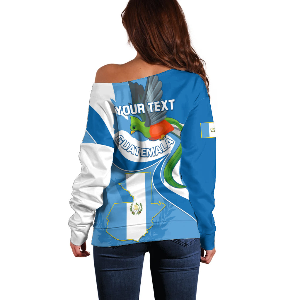 Personalised Guatemala Off Shoulder Sweater Guatemalan Quetzal With Coat of Arms - Wonder Print Shop