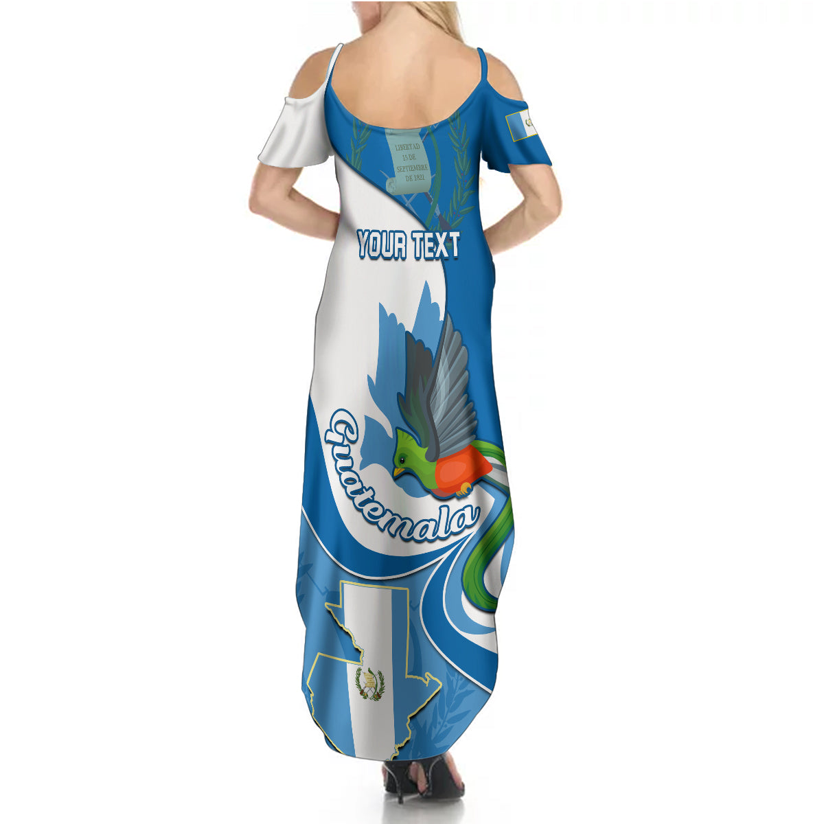 Personalised Guatemala Summer Maxi Dress Guatemalan Quetzal With Coat of Arms - Wonder Print Shop
