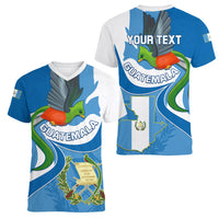 Personalised Guatemala Women V Neck T Shirt Guatemalan Quetzal With Coat of Arms - Wonder Print Shop