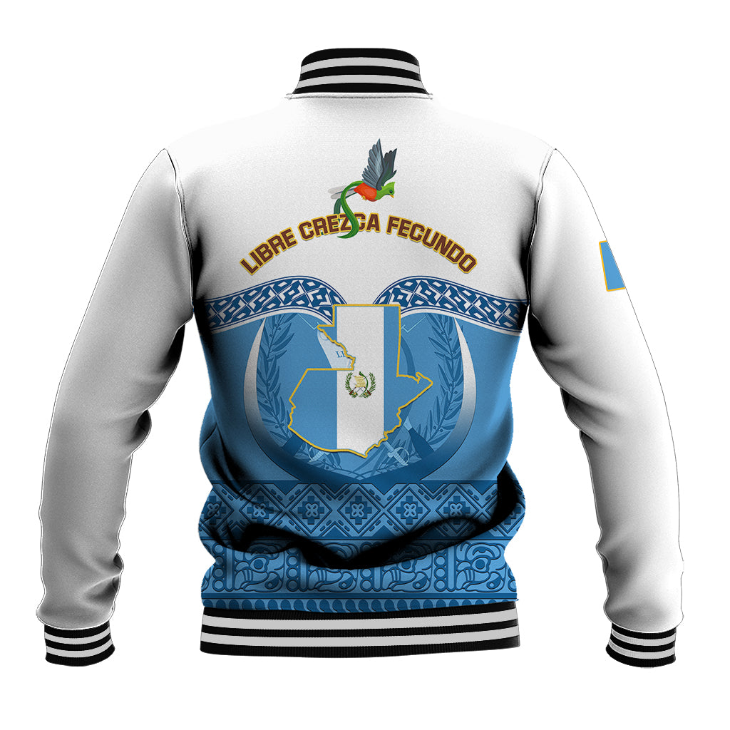 Guatemala Independence Day Baseball Jacket Guatemalan Coat of Arms Mix Maya Pattern - Wonder Print Shop