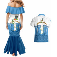 Guatemala Independence Day Couples Matching Mermaid Dress and Hawaiian Shirt Guatemalan Coat of Arms Mix Maya Pattern - Wonder Print Shop
