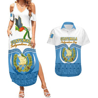 Guatemala Independence Day Couples Matching Summer Maxi Dress and Hawaiian Shirt Guatemalan Coat of Arms Mix Maya Pattern - Wonder Print Shop