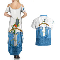 Guatemala Independence Day Couples Matching Summer Maxi Dress and Hawaiian Shirt Guatemalan Coat of Arms Mix Maya Pattern - Wonder Print Shop