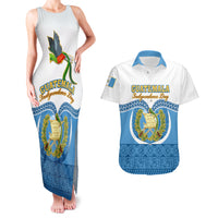 Guatemala Independence Day Couples Matching Tank Maxi Dress and Hawaiian Shirt Guatemalan Coat of Arms Mix Maya Pattern - Wonder Print Shop